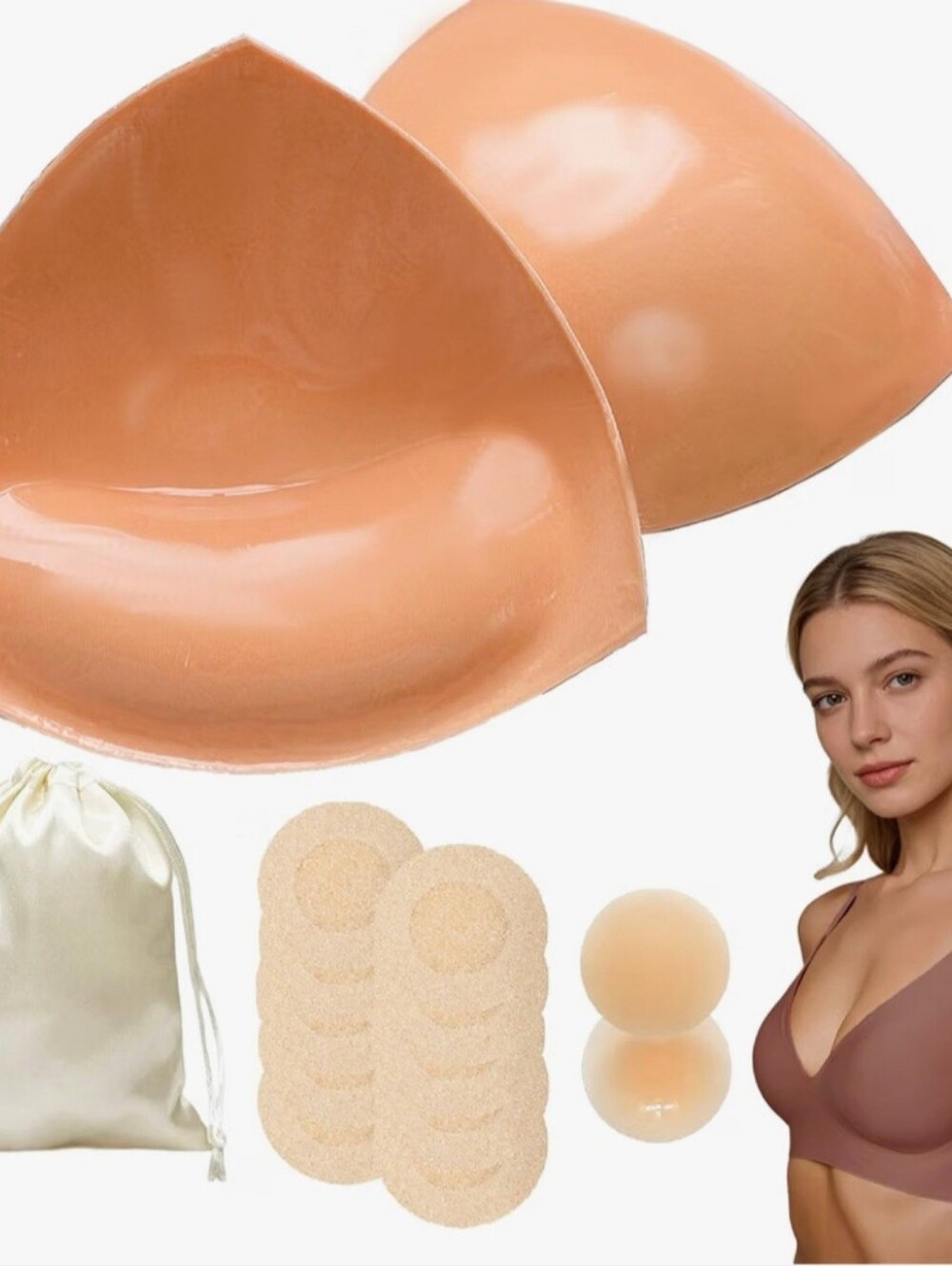 Double Sided Sticky Bra Inserts Push Up Pads Beige